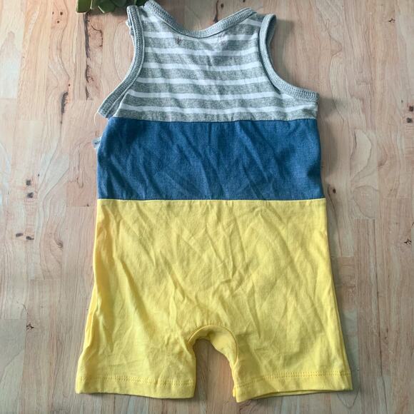 7 For All Mankind Yellow Gray & White Striped Sleeveless Jumpsuit - Picture 5 of 7